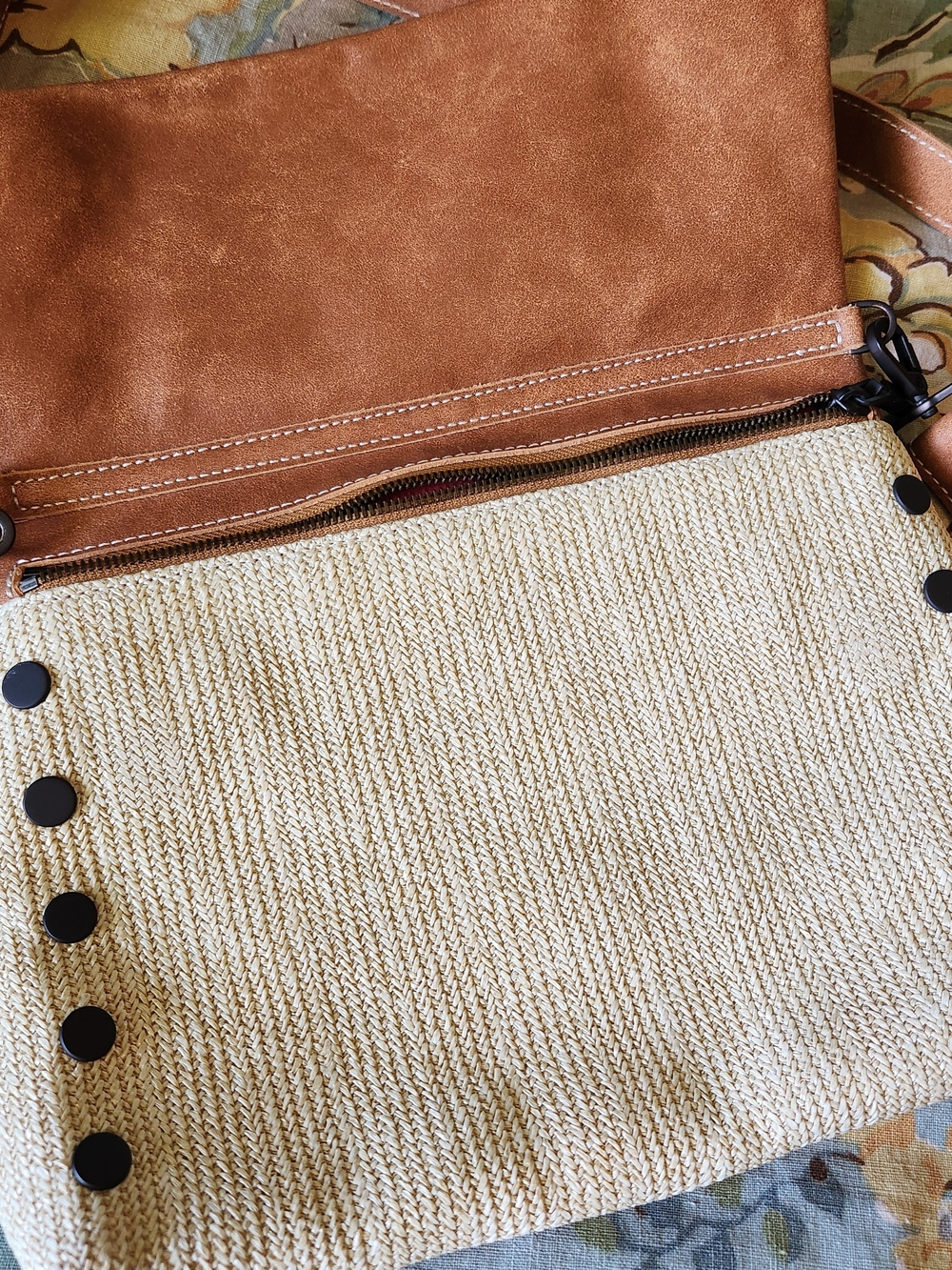 Hammitt VIP Large Crossbody in Raffia and Saddle Leather - Picture 3 of 5